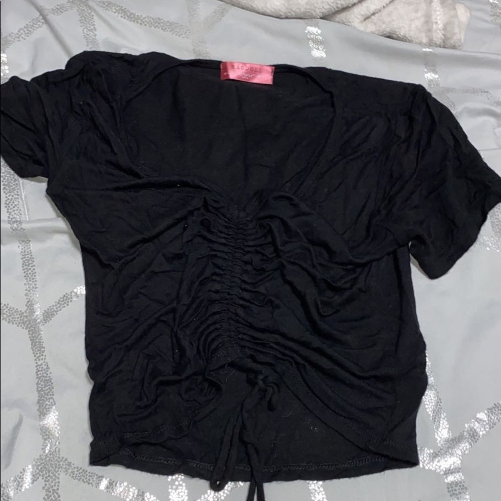 Black ruched drawstring front top